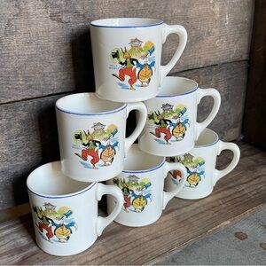 Vintage Sebring Pottery Uncle Wiggily Ovaltine Cup Mugs - set of 6
